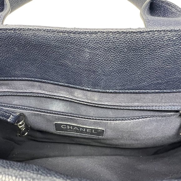Chanel Large Matelassé Quilted Caviar Shopping Tote Bag Navy Dark Blue - Picture 16 of 17